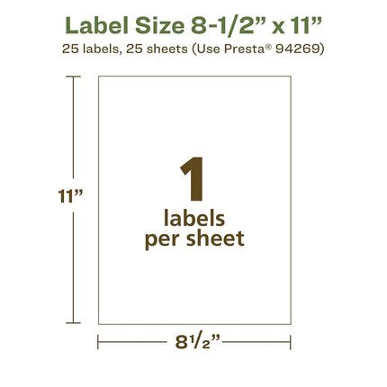 Avery EcoFriendly Matte White Recycled Rectangle Labels, 8.5" x 11", Matte White Labels, Permanent Adhesive, Laser/Inkjet Printable, 25 Total