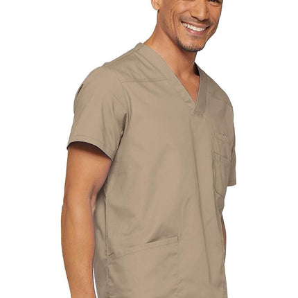 Dickies EDS Signature Scrubs for Women and Scrubs for Men, Unisex One Pocket V-Neck Top in Soft Brushed Poplin 83706, Khaki, S
