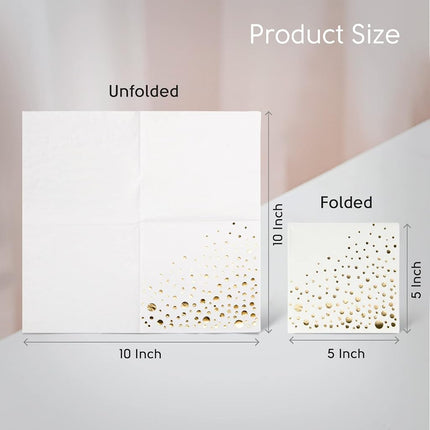 Stylish Gold Cocktail Napkins - 200 Disposable Party Napkins, 3-Ply, 100 White and Gold, 5x5 Inch for Wedding, Shower or Beverage