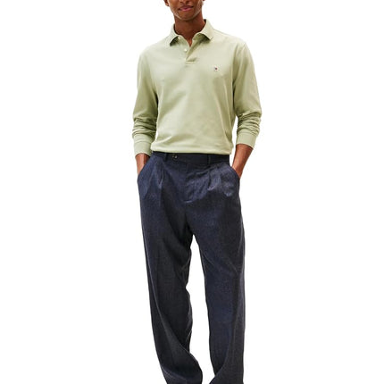 Tommy Hilfiger Mens Long Sleeve Polo Shirts in Regular Fit with Stretch and Organic Pique Cotton, Earth Sage, XS