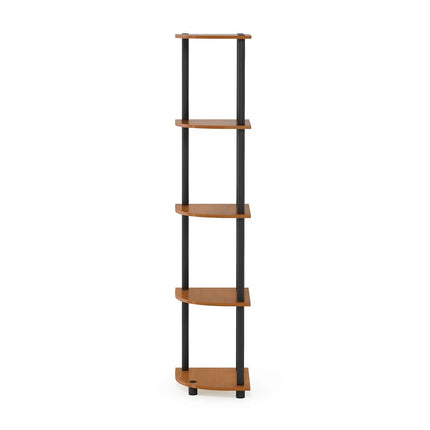Furinno TURN-N-TUBE Corner Shelf, 5-Tier Corner Bookshelf, Open Storage Shelves, for Organization and Storage, Living Room, Home Office, Garage, Bedroom, Light Cherry
