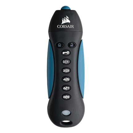 Corsair Flash Padlock 3, 256 GB Secure USB 3.0 Flash Drive with Keypad (256-bit AES Encryption, FIPS 197 Security Standards, Ruggedised Rubber Housing, Built-in PIN Pad) Black/Blue