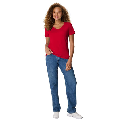 Hanes Women’s Perfect-T Short Sleeve V-Neck T-Shirt, Deep Red, X-Large