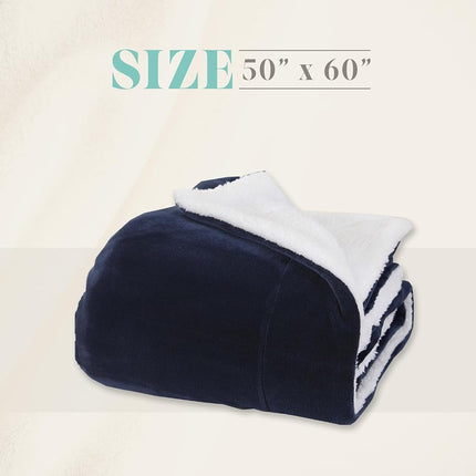 Elegant Comfort Reversible and Ultra-Plush Flannel Fleece Sherpa Throw- Lightweight Soft and Cozy- All Season Decorative Throw, Perfect for Lounging, 50 x 60 inches, Navy Blue