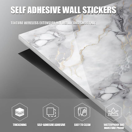 22pcs Thick Marble Peel and Stick Waterproof Wall Panels,Heat-Resistant Backsplash Tile, 23.6"x11.8" PVC Foam Wall Sticker for Kitchen,Living Rooms,TV Walls,White Gray (Not Real Tile 42.6Sq. Ft.)