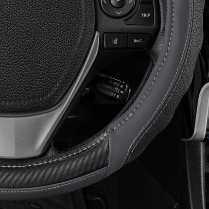 Motor Trend SW-812 Gray Ultra Sport Pebbled Leather Steering Wheel Cover with Carbon Fiber Detail-Universal Fit for Standard Sizes 14.5 to 15.5 inches Black
