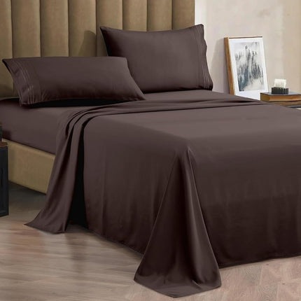 Celine Linen 3-Piece Bed Sheet Set with Deep Pockets, Twin Chocolate Brown