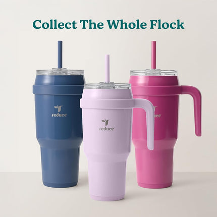 Reduce 40 oz Stainless Steel Tumbler with Handle - Dual-Wall Vacuum Insulated Travel Mug, Sweat-Proof Lid & Reusable Straw - Keeps Drinks Cold for 24 Hrs, Fits Cupholders, Dishwasher Safe - Papaya