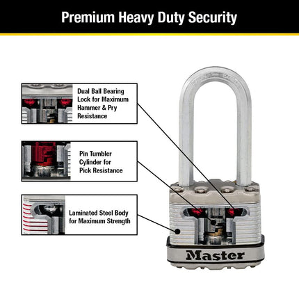 Master Lock M1XTRILHCCSEN, Triple Pack 1-3/4-Inch Wide Magnum Laminated Steel Padlock, 5/16-Inch Diameter, 2-Inch Shackle Clearance, 3-Pack, Silver, 3 Pack, Keyed-Alike