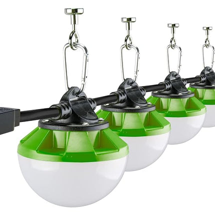 POWERSMITH PTLH54S-60M 50 ft. 7,500 Lumen 60W Integrated Weatherproof 5-Head Linkable LED Construction String Lights with Metal Carabiners and Magnets and 2 Year Warranty