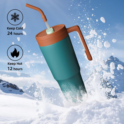 Konokyo Insulated Tumbler with Handle and Straw,40 OZ Vacuum Stainless Steel Water Bottle Travel Mug Metal Cup with Fruit Diffuser,Lake Blue