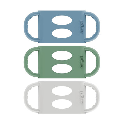 Asas de silicona 100% para biberones Dr. Brown's Milestones, boca ancha, asas extraíbles de fácil agarre para vasos de transición, azul claro, verde, gris, a partir de 4 meses, paquete de 3
