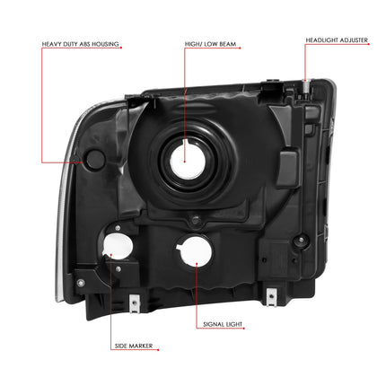 DNA MOTORING Faros delanteros Conjunto de faros compatible con Ford F250-350 F450 F550SD 05-07, cromo/transparente, HL-OH-FSD05-CH-CL1
