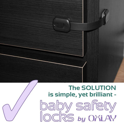Baby Proofing Safety Cabinet Locks - Child Proof Latches for Dresser Drawer Cupboard Doors Closet Oven Refrigerator Fridge - Adjustable Childproof Straps by Oxlay - Black - 6 Pcs