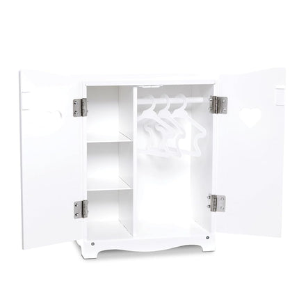 Melissa & Doug Mine to Love Wooden Play Armoire Closet for Dolls, Stuffed Animals - White (17.3" H X 12.4" W x 8.5" D Assembled)