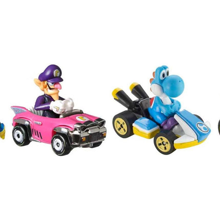 Hot Wheels Mario Kart Vehicle 4-Pack, Set of 4 Fan-Favorite Characters Includes 1 Exclusive Model, Collectible Gift for Kids & Fans Ages 3 Years Old & Up