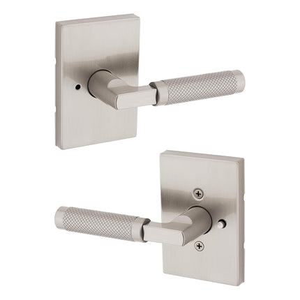 Kwikset Prava Interior Privacy Door Knurled Handle with Lock, Door Lever for Bathroom and Bedroom, Satin Nickel, Reversible Keyless Push Button Lock Door Lever, with Microban Protection