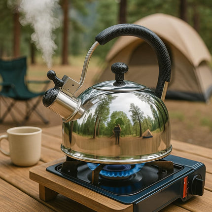 Creative Home Cobra 2.7 Quart Stainless Steel Whistling Kettle Stovetop Tea Pot Resist Handle and Aluminum Capsulated Bottom for Even Heat Distribution, Mirror Finished