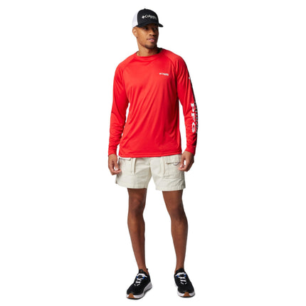 Columbia Men's Terminal Tackle Long Sleeve Shirt, Red Spark/White Logo, 2X
