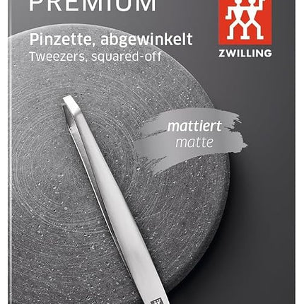 ZWILLING Angled Tweezers (Eyebrow Plucking, Brushed Perfectly Calibrated Tips, Hypoallergenic) Premium Silver 90mm
