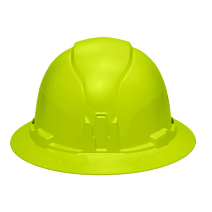 Klein Tools 60910 Safety Helmet, Full Rim Style, Unvented, Padded, Anti-Odor Headband, Tested up to 20 kV, High Visibility Lemon Green