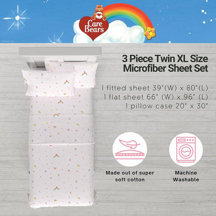 Franco Collectibles Care Bears Retro Bedding Super Soft Microfiber Sheet Set, Twin XL, College Dorm Essentials (Officially Licensed Product)