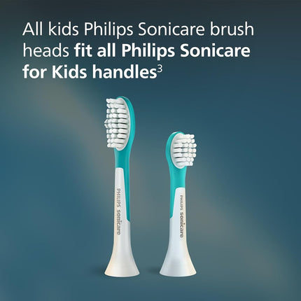 Philips Sonicare for Kids 3+ Genuine Replacement Toothbrush Heads, 2 Brush Heads, Turquoise and White, Compact, HX6032/94