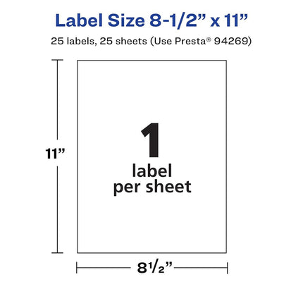 Etiquetas Rectangulares Impermeables Duraderas Avery, 8.5" x 11", 25 Etiquetas Impermeables Resistentes al Aceite y al Desgarro, Etiquetas Imprimibles para Láser/Inyección de Tinta a Base de Pigmento