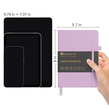 &And Per Se Lined Notebooks 3-Pack Gift Set, A5 Hardcover Journals, 160 Pages 100gsm Thick Paper, 3 Assorted Colors (Cyan, Purple & Light Green)