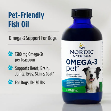 Nordic Naturals Omega-3 Pet, Unflavored - 8 oz - 1518 mg Omega-3 Per Teaspoon - Fish Oil for Medium to Large Dogs with EPA & DHA - Promotes Heart, Skin, Coat, Joint, & Immune Health