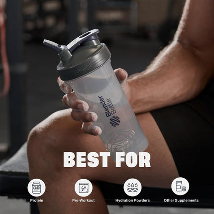 Bouteille Shaker BlenderBottle Série Pro, parfaite pour les Shakes Protéinés et l'Avant-Entraînement, 828 ml, Gris Pleine Couleur