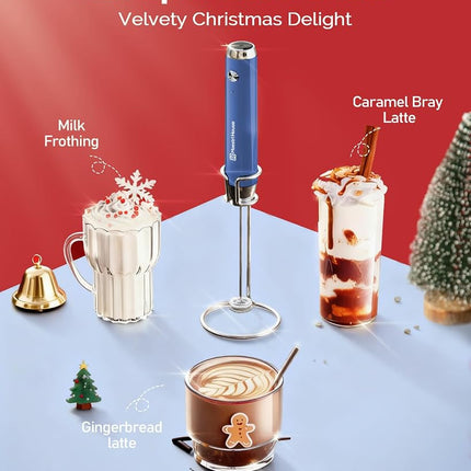 Maestri House Rechargeable Milk Frother with Stand, LunaFro Handheld Foam Maker for Lattes & Cappuccino, Christmas Gift for Coffee Lovers, Midnight Blue