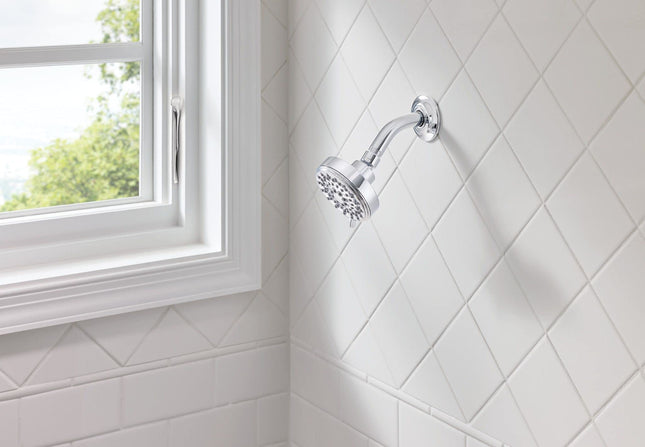 Moen 20090 Five-Function 3.75" Diameter Spray Head Wallmount Showerhead, Chrome
