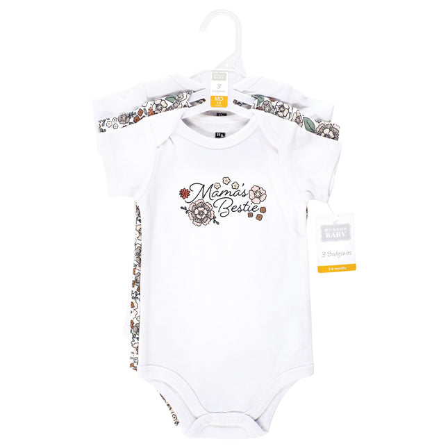 Hudson Baby Unisex Baby Cotton Bodysuits, Mamas Bestie Flower, Preemie