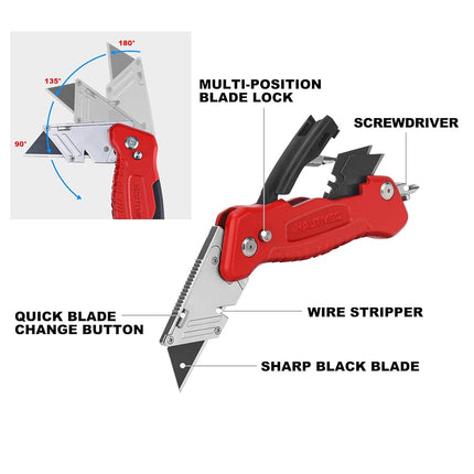 HAUTMEC Folding Utility Knife with Stronger Metal Body Sharper SK4 Black Blades and 2 Extra Blades and Screwdrivers HT0294