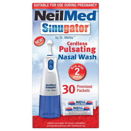 NeilMed Sinugator Cordless Pulsating Nasal Wash with 30 Premixed Packets