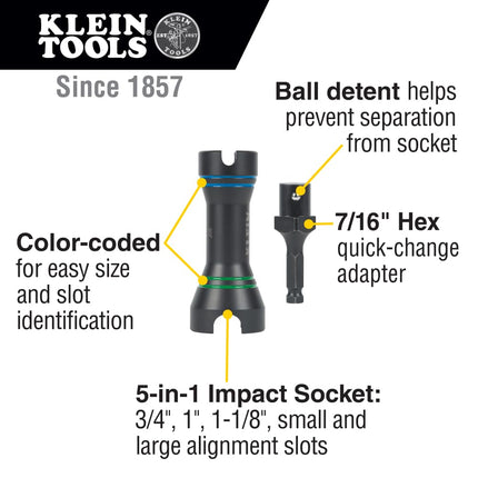 Klein Tools 660KIT3 5-in-1 Mini Impact Socket and 3-in-1 Flip Impact Socket Set, for Linemen and Utility Work, 4-Piece