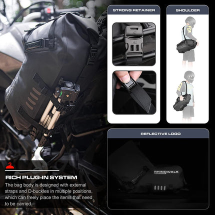 Rhinowalk Motorcycle Saddle Bags Waterproof Anti-Vibration Motor Side Bags Shoulder Bag Motorbike Panniers 28L(14L*2) for Most Adventure and Sport Bike Motorcycle Racks, 1 Pair