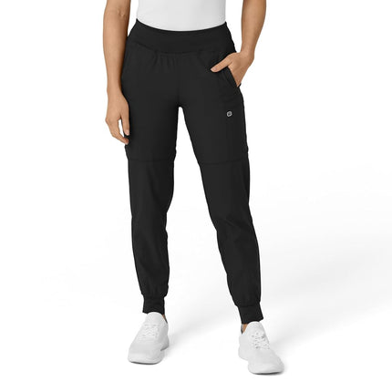 WonderWink 5555PBLACXLP W123 Women's Comfort Waist Cargo Jogger Pant, Black, Petite-XL Size