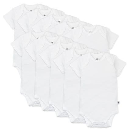 Honestbaby 10-Pack Short Sleeve Bodysuits One-Piece 100% Organic Cotton for Infant Baby Boys, Girls, Unisex, Honestly Pure White, 12 Months