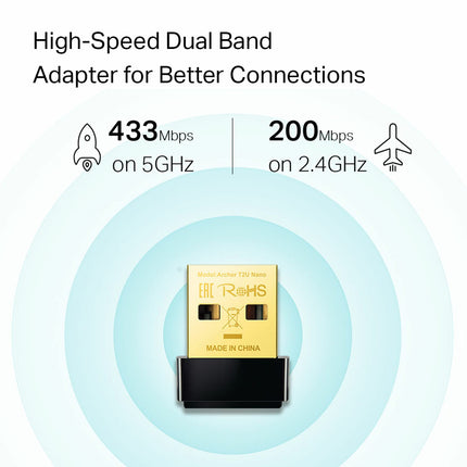 RIIMUHIR TP-Link Nano Adaptador WiFi USB AC600 (Archer T2U Nano) - Adaptador de Red Inalámbrico de Doble Banda 2.4G/5G para PC de Escritorio, Mini Tamaño de Viaje, Compatible con Windows 10, 8.1, 8, 7, XP/Mac OS X 10.9-10.14