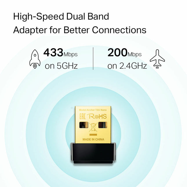 RIIMUHIR TP-Link Nano AC600 USB WiFi Adapter (Archer T2U Nano)- 2.4G/5G Dual Band Wireless Network Adapter for PC Desktop, Mini Travel Size, Supports Windows 10, 8.1, 8, 7, XP/Mac OS X 10.9-10.14