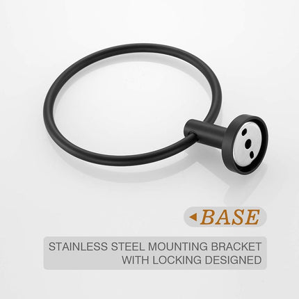 USHOWER Matte Black Towel Ring, Hand Towel Holder for Bathroom, Durable 304 Stainless Steel, Modern Style