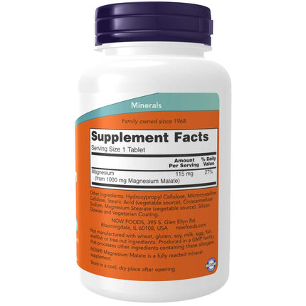NOW Magnesium Malate 1000mg, 180 Tablets (Pack of 2)