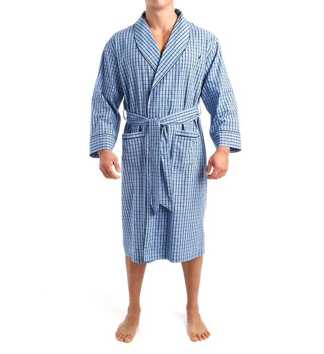 Nautica Men's Woven Plaid Robe, French Blue, Medium