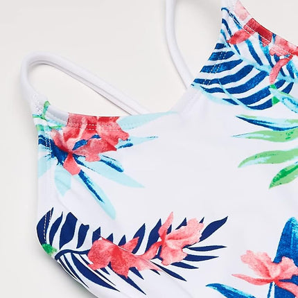 Kanu Surf Girls' Big Chloe Beach Sport One Piece Swimsuit, Leonie Floral White, 12