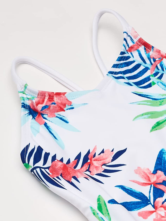 Kanu Surf Girls' Big Chloe Beach Sport One Piece Swimsuit, Leonie Floral White, 12