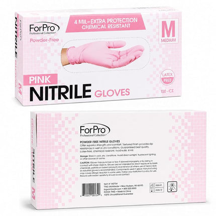 ForPro Disposable Nitrile Gloves, Chemical Resistant, Powder-Free, Latex-Free, Non-Sterile, Food Safe, 4 Mil, Pink, Medium, 100-Count