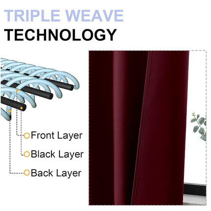 Simplebrand Ava Burgundy Blackout Curtains for Bedroom 63 Inch Length 2 Panels Set, Nursery Thermal Insulated Energy Saving Rod Pocket Window Treatment Curtains Blackout Drapes, W40 x L63 Inch