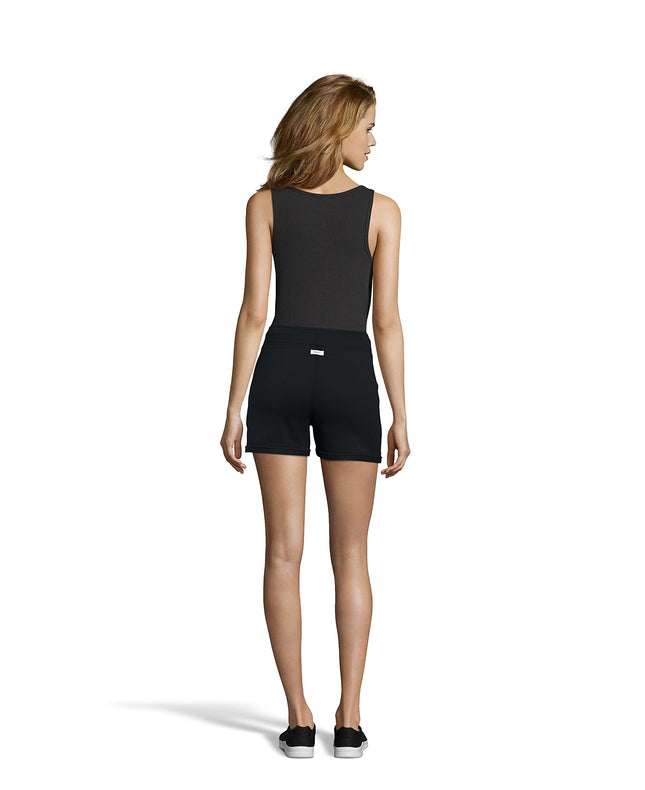 Hanes Women's Luxe Collection Lightweight Fleece Short with Pockets, Black, XXL